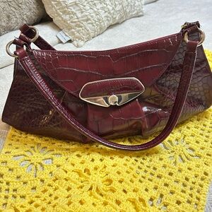 Furla Burgundy Croc-Embossed Satchel